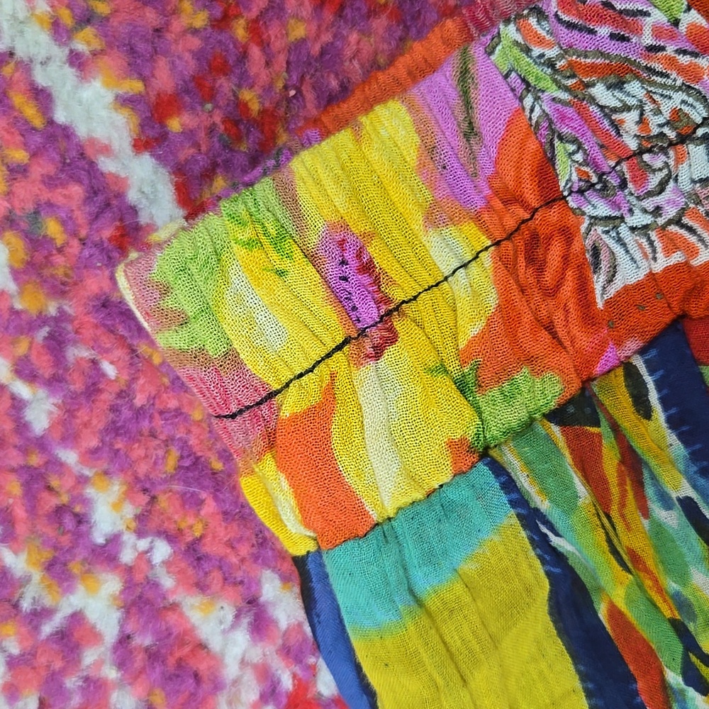 Urban Renewal Patchwork Wide Bell Bottoms Flare Pants Flowy Hippie Boho Festival - Picture 10 of 12